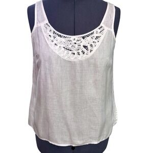 Liz Claiborne Linen Tank Top Size 14 White Battenburg Lace Office Siren Casual‎